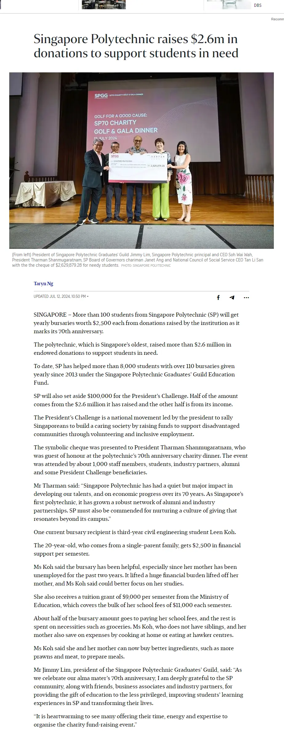 Singapore Polytechnic raises $2.6m in donations to support students in need