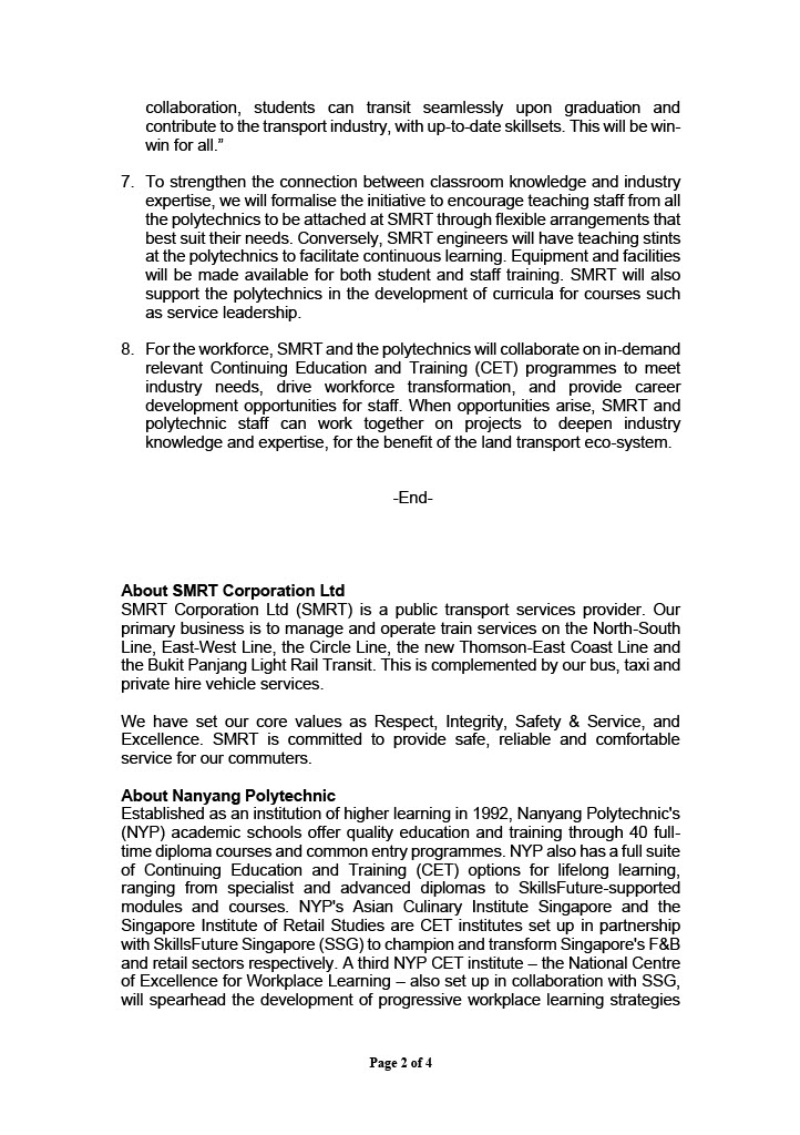 Media Release - SMRT Trains MOU with 5 Polytechnics no embargo1024_2