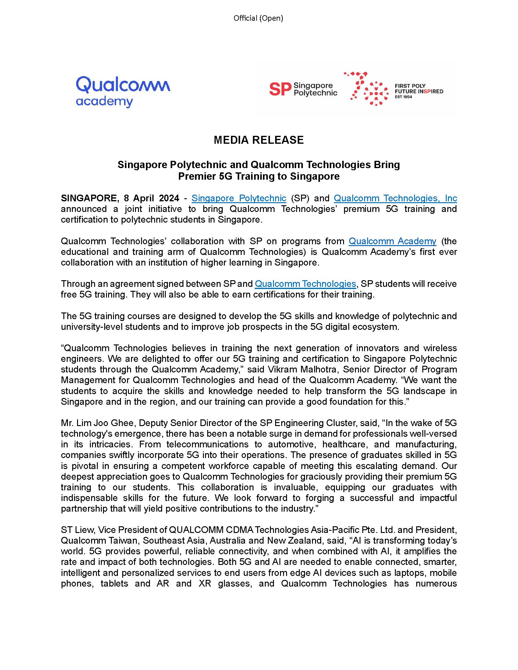 Singapore Polytechnic and Qualcomm Technologies Bring Premier 5G Training to Singapore_1