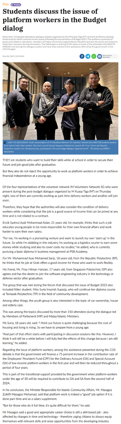 Students discussed platform workers issues during Budget dialogue