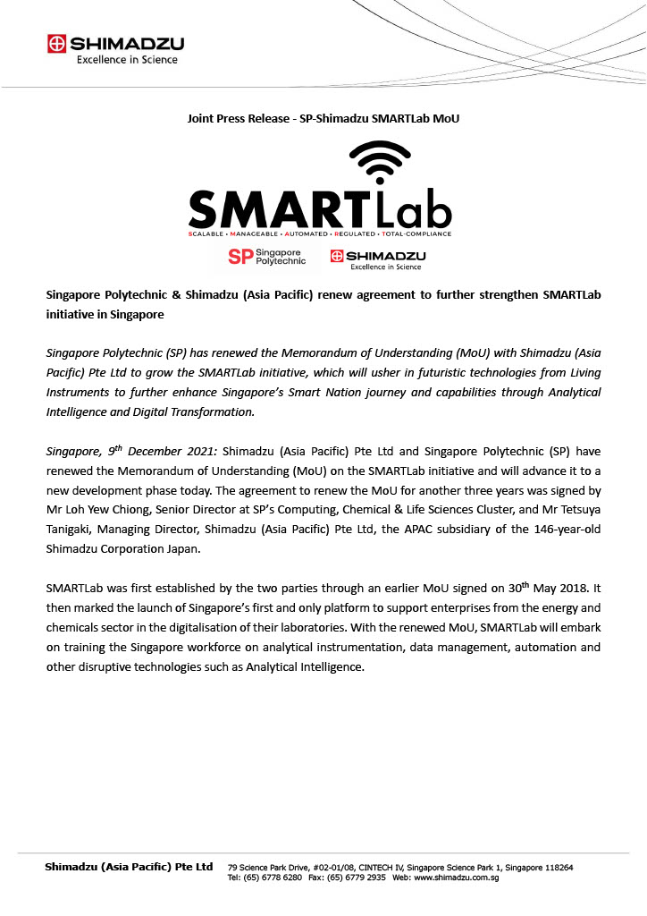 Final Joint Press Release - SP-Shimadzu SMARTLab MoU - Updated 10 Dec 2021 - SAP edited 210241024_1