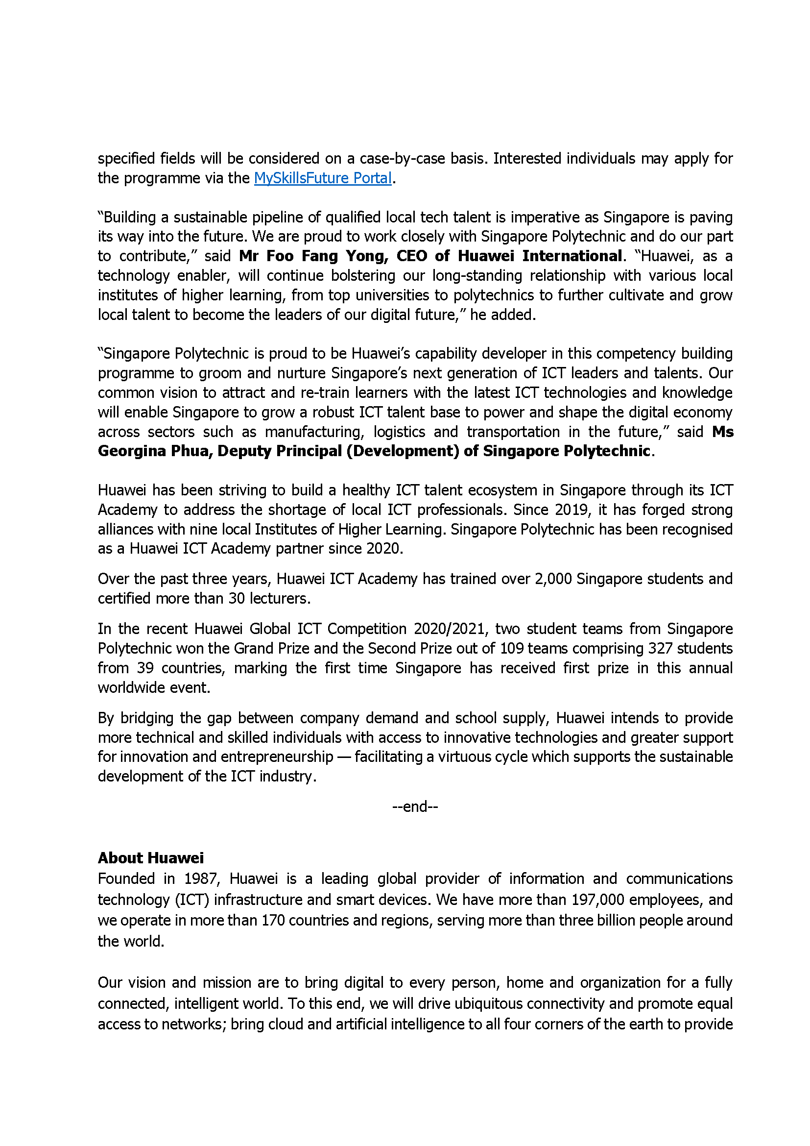 Press Release - Huawei and Singapore Polytechnic Launch AI and Cloud Services Programme to upskill and enhance employability for Singaporeans_19052022_Page_2