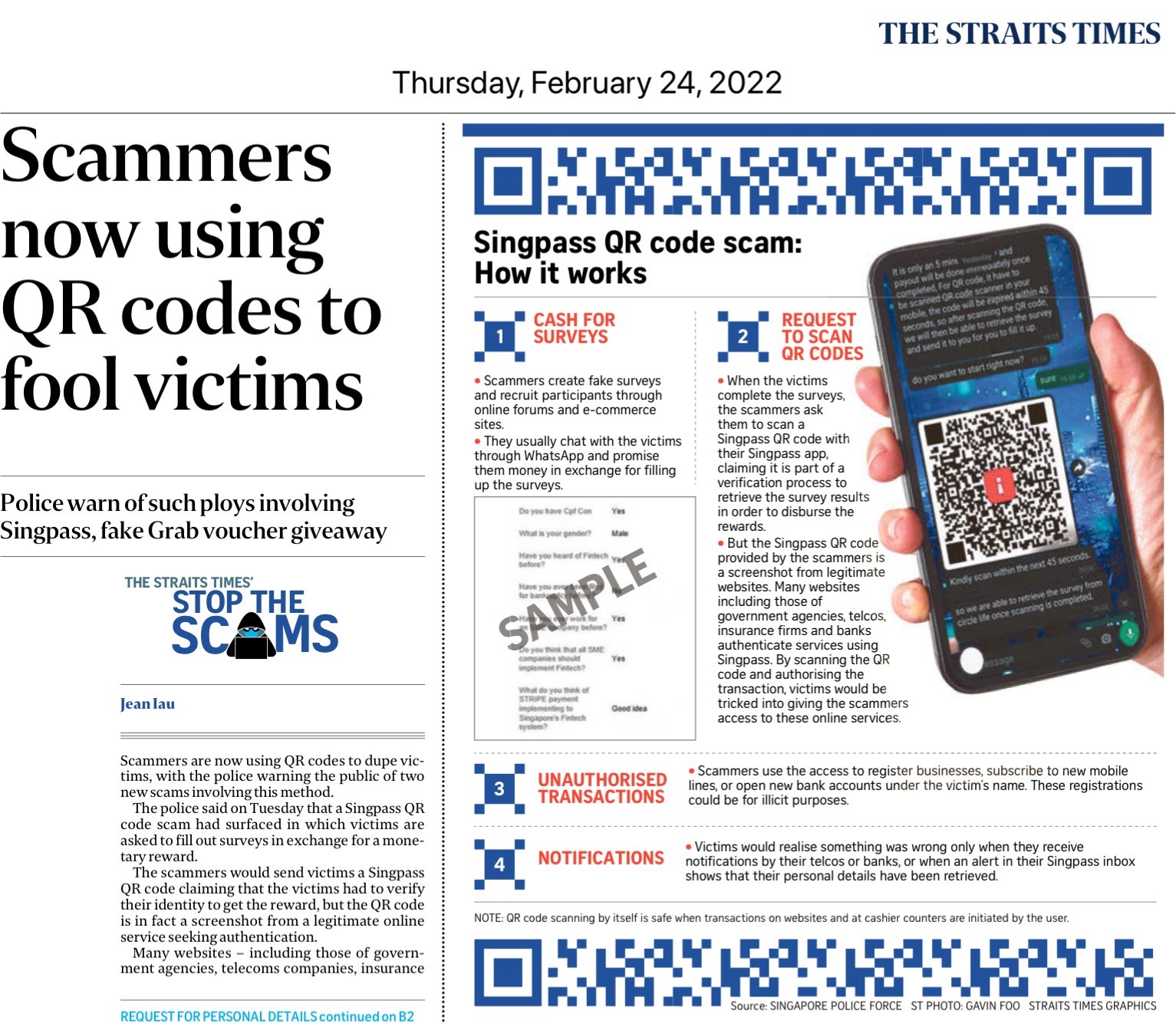 Scammers now using QR codes to fool victims - The Straits Times, 24 February 2022 (1)