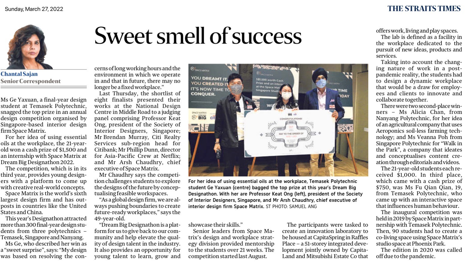 Sweet smell of success, ST 27 March