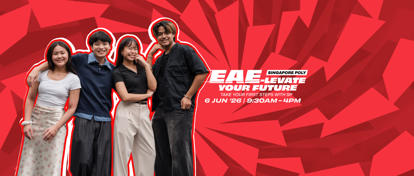 homepage early admissions banner featuring singapore poly students