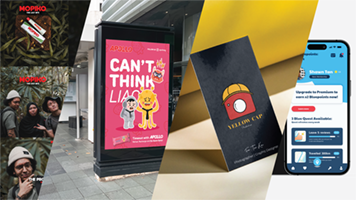 showcases various branding and advertising projects, including a colourful billboard, a branded box, and a mobile app interface. They highlight creative visual elements used in marketing campaigns to engage audiences.