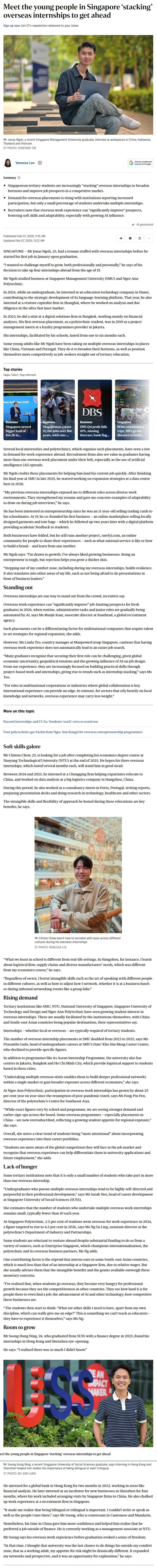 ST - Meet the young people in Singapore ‘stacking’ overseas internships to get ahead