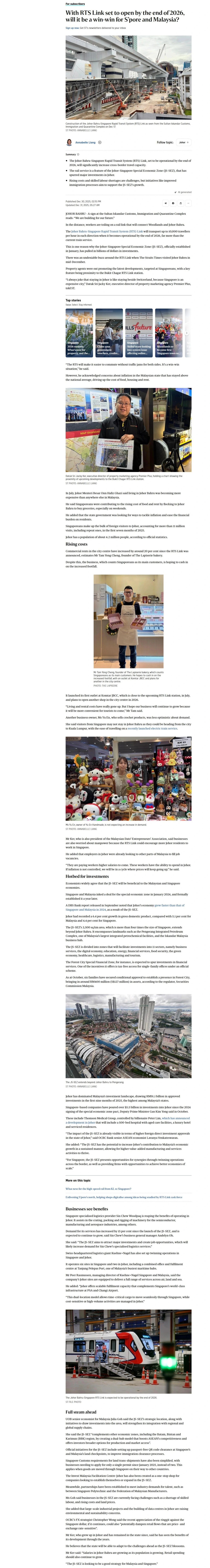 ST - With RTS Link set to open by the end of 2026, will it be a win-win for S’pore and Malaysia