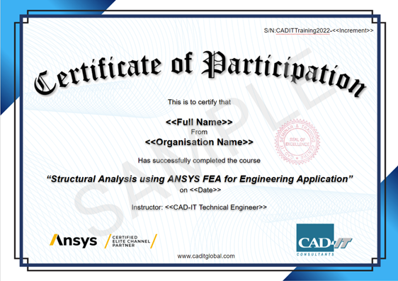 Structural Analysis using ANSYS FEA for Engineering Application Sample Cert
