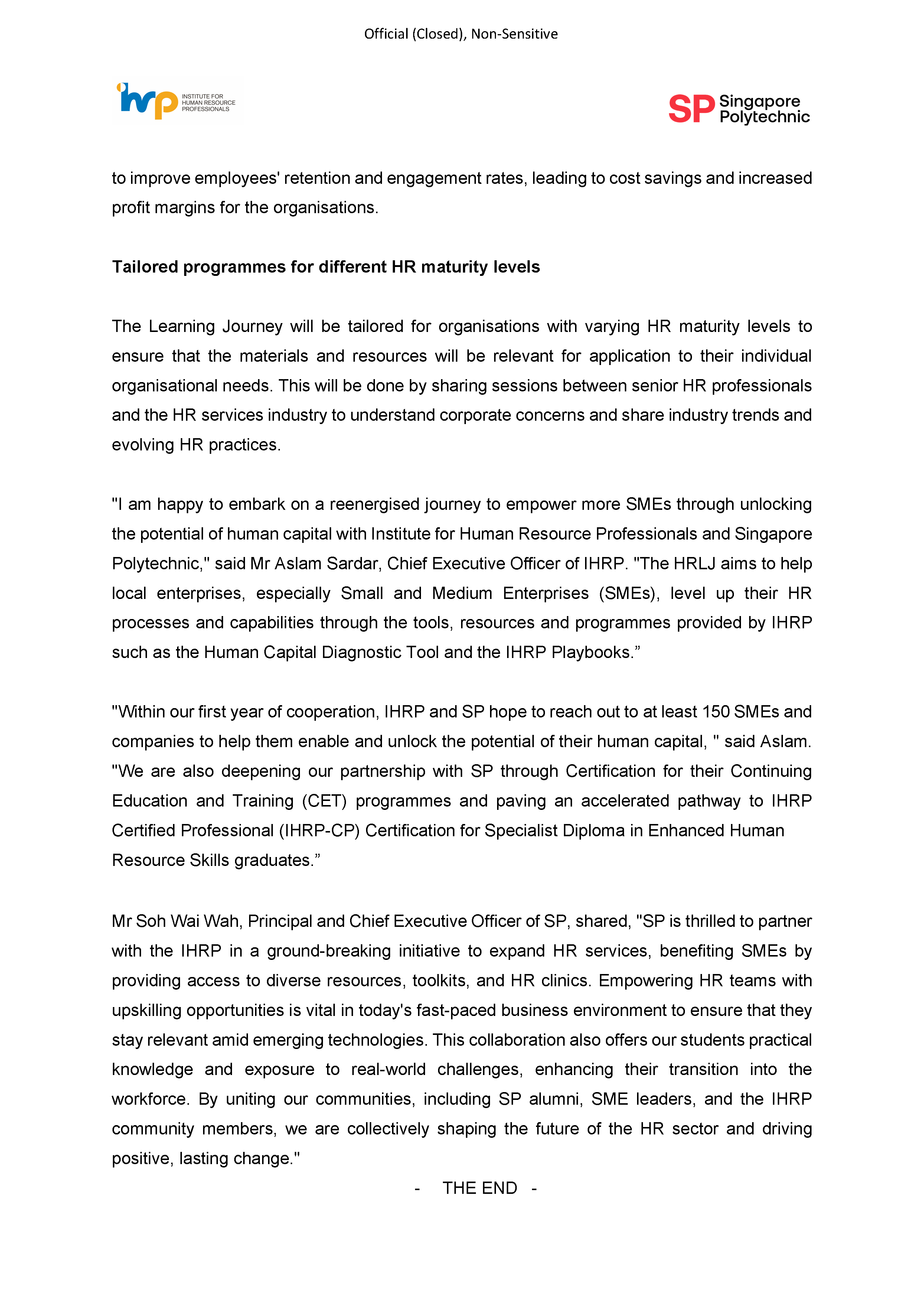 Press Release - Institute for Human Resource Professionals and Singapore Polytechnic launch a collaborative Human Resource Learning Journey_Page_2