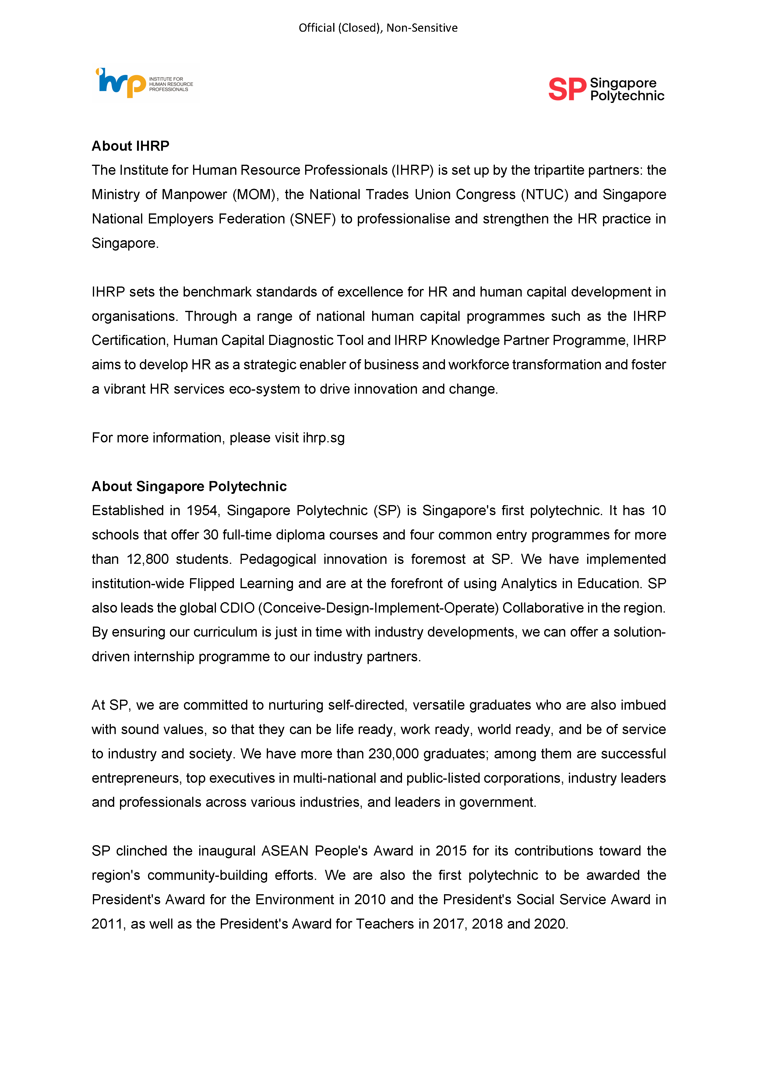 Press Release - Institute for Human Resource Professionals and Singapore Polytechnic launch a collaborative Human Resource Learning Journey_Page_3