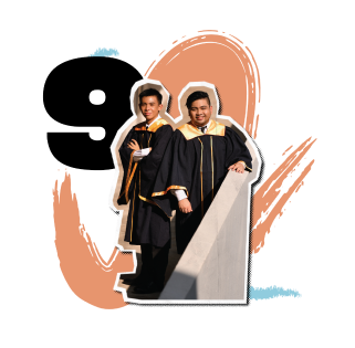 Graphic illustration of students in graduation robes