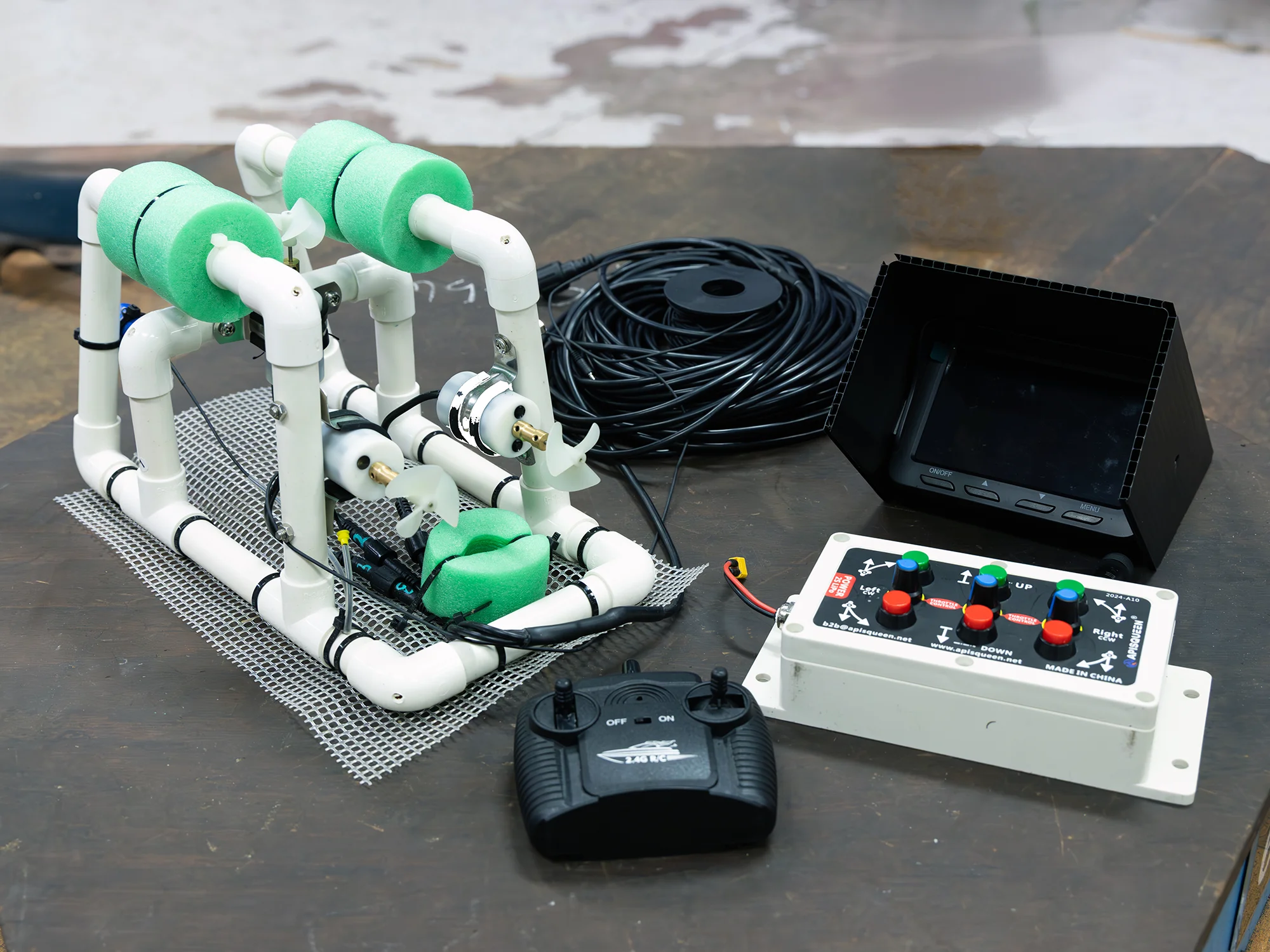 A functional underwater robot for exploration, surveillance, or marine research purposes.