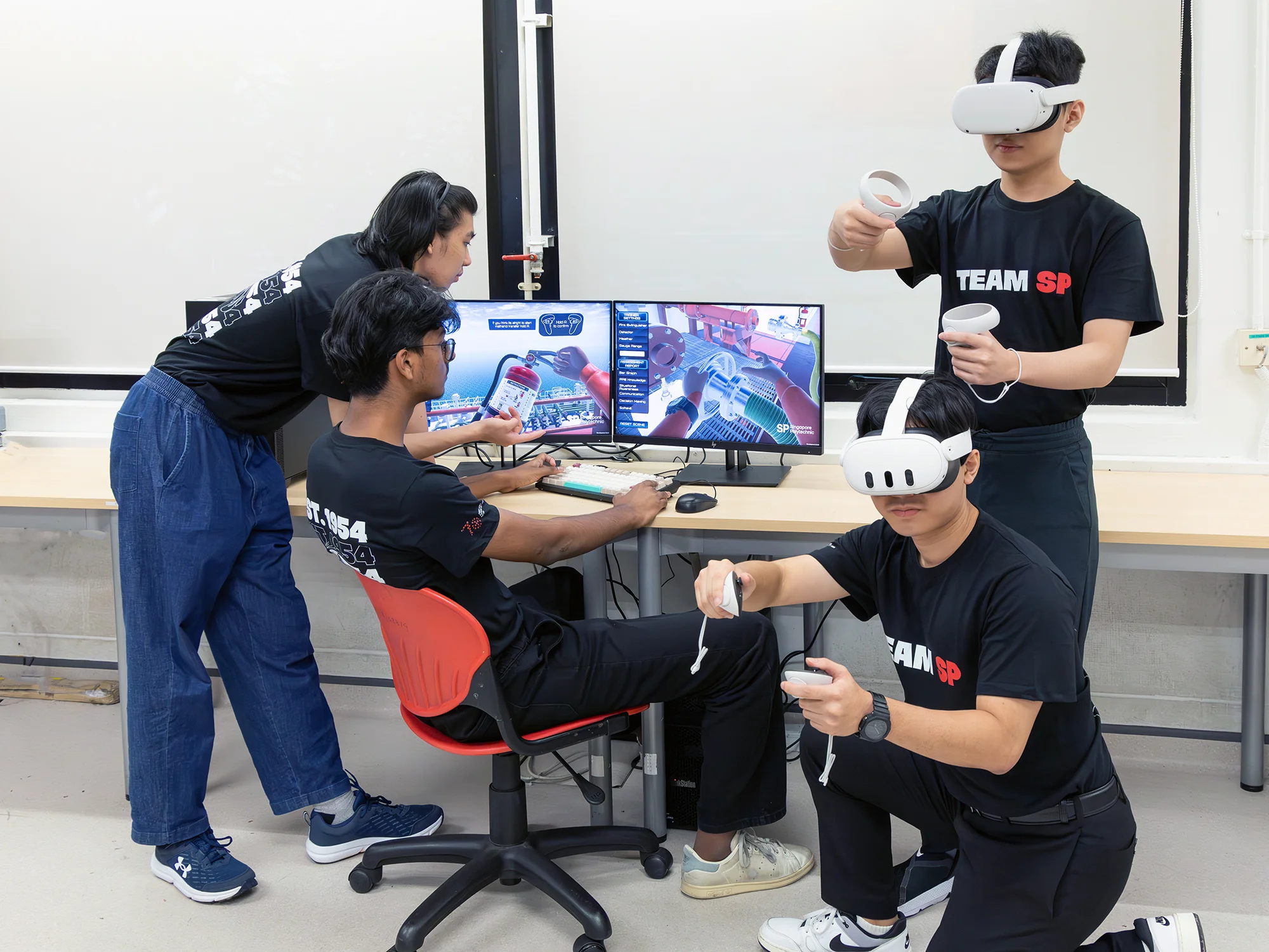 Students testing their work on the VR system.