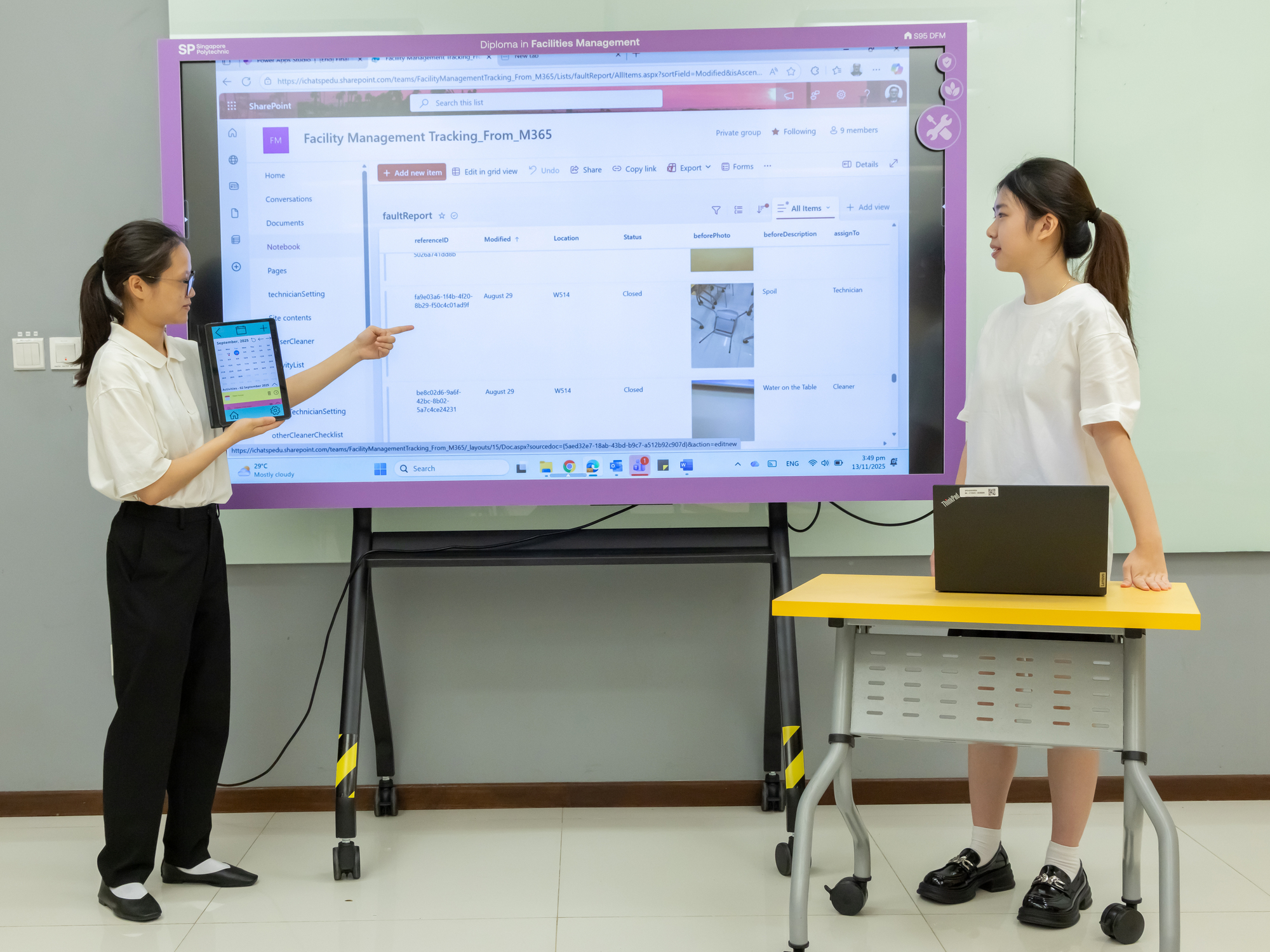 Students presenting how the app enables organised, data-driven decision-making.