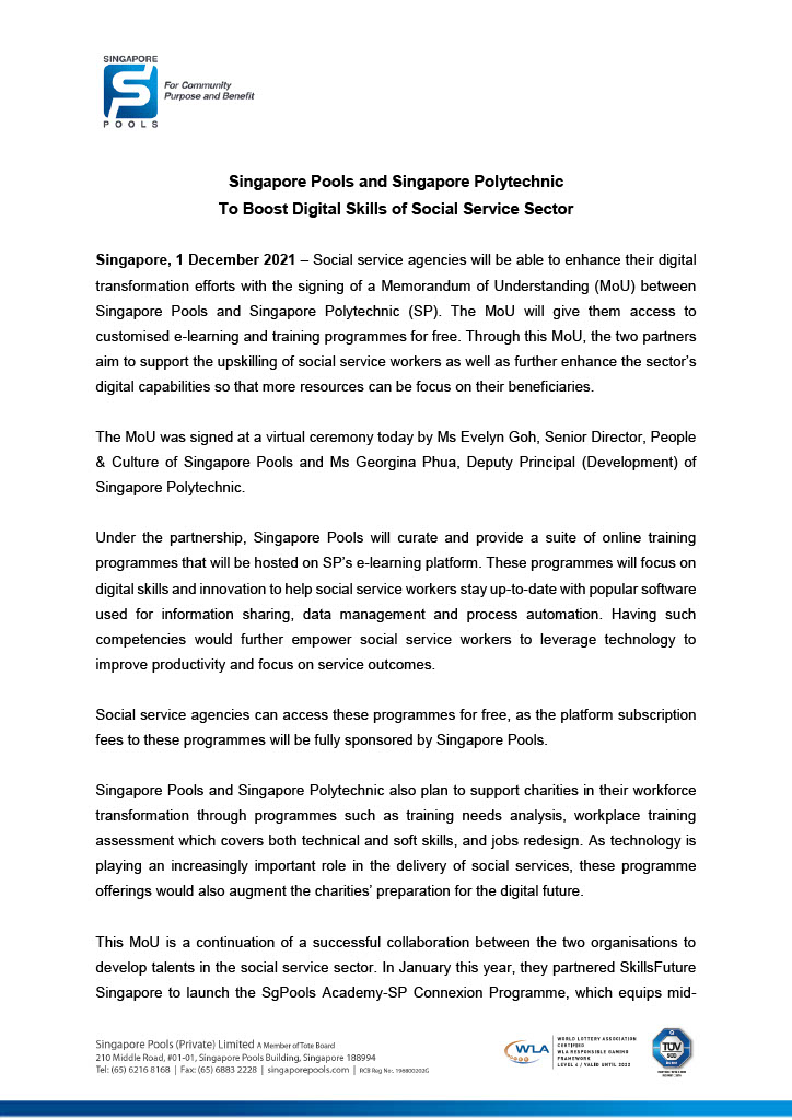 DRAFT Media Release - Singapore Pools and Singapore Polytechnic in MOU (29 Nov)10241024_1